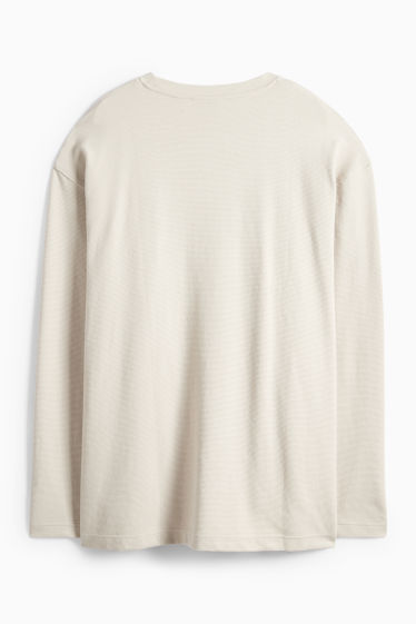 Hommes - Haut à manches longues - relaxed fit - côtelé - beige clair
