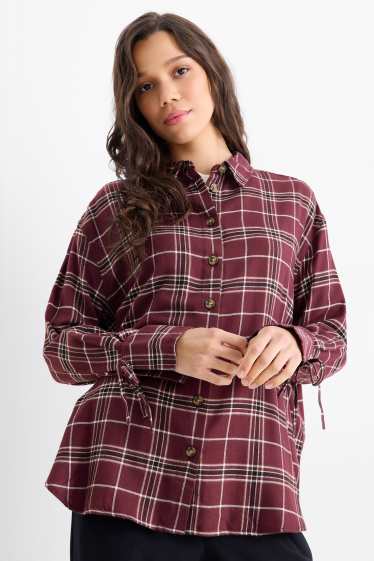 Damen - Bluse - kariert - bordeaux