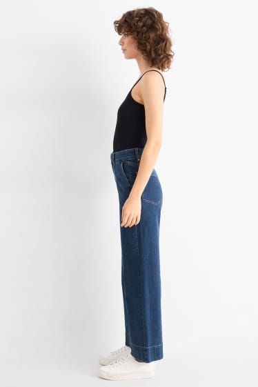 Femmes - Wide leg jean court - high waist - jean bleu