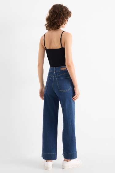 Femmes - Wide leg jean court - high waist - jean bleu