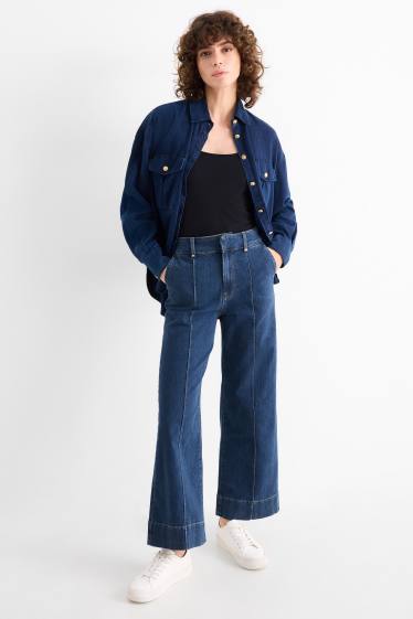 Femmes - Wide leg jean court - high waist - jean bleu