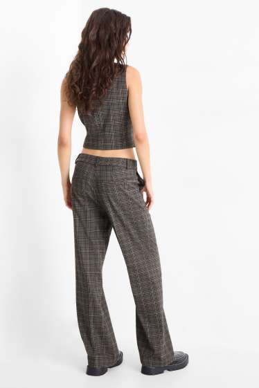 Femmes - Pantalon de toile - mid waist - wide leg - à carreaux - gris foncé