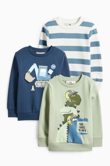 Kinder Jungen - Multipack 3er - Dino und Bagger - Sweatshirt - hellgrün