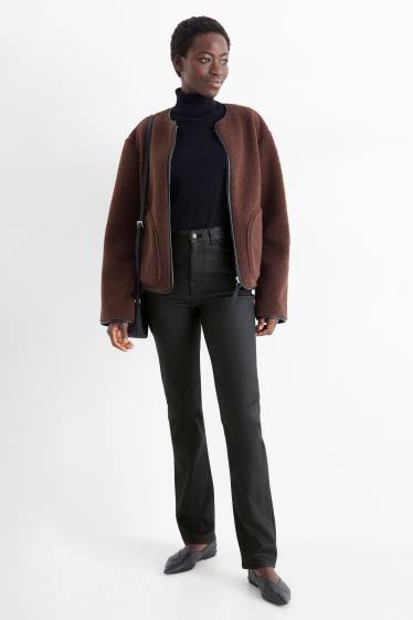 Femmes - Pantalon de toile - high waist - straight fit - noir