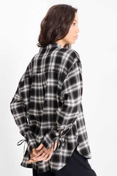Damen - Bluse - kariert - schwarz / grau