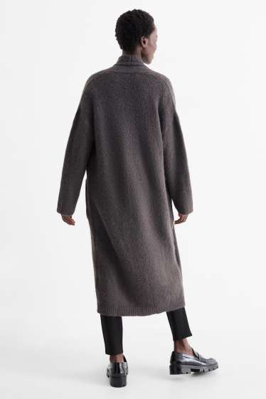 Dames - Lang gebreid vest - donkergrijs