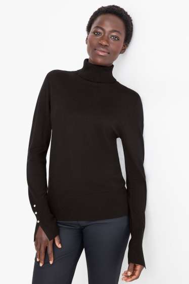 Damen - Rollkragenpullover - schwarz