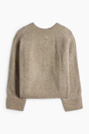 Damen - Pullover mit V-Ausschnitt - gerippt - beige