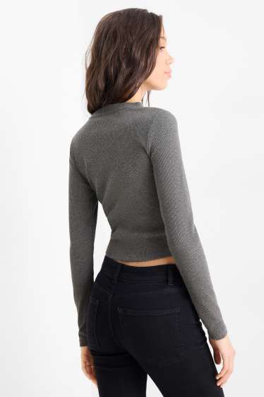 Dámské - Tričko s dlouhým rukávem - slim fit - tmavošedá