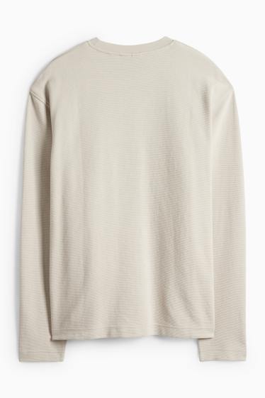 Bărbați - Tricou cu mânecă lungă - relaxed fit - reiat - bej deschis