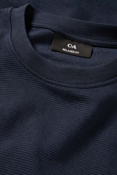 Heren - Longsleeve - relaxed fit - ribstof - donkerblauw