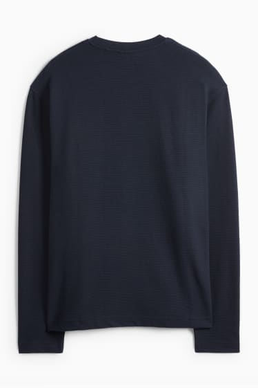 Heren - Longsleeve - relaxed fit - ribstof - donkerblauw
