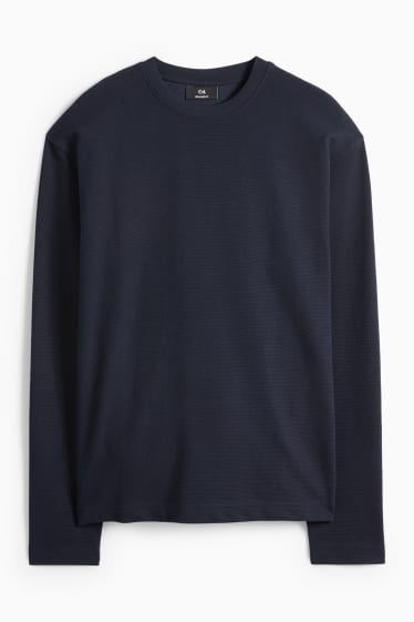 Heren - Longsleeve - relaxed fit - ribstof - donkerblauw