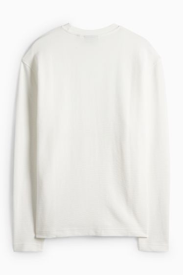 Heren - Longsleeve - relaxed fit - ribstof - wit