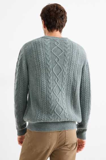 Hommes - Pull en cachemire mélangé - laine mélangée - motif tressé - vert