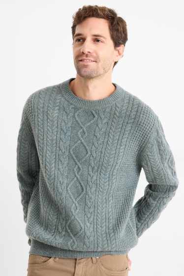 Hommes - Pull en cachemire mélangé - laine mélangée - motif tressé - vert