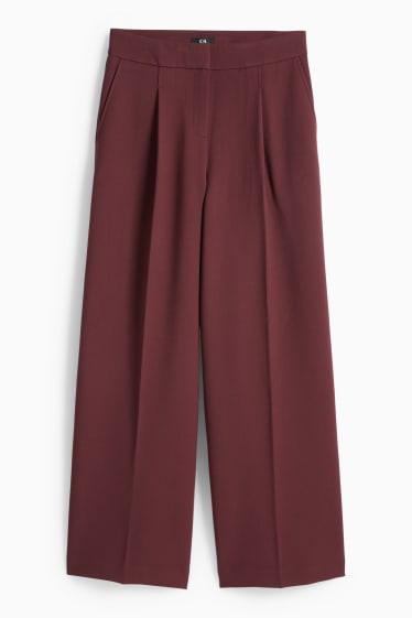 Women - Business trousers - high waist - wide leg - bordeaux