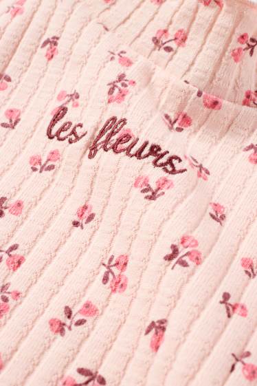 Děti - dívky - Tričko s dlouhým rukávem - žebrované - s květinovým vzorem - růžová