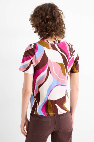 Dames - T-shirt - relaxed fit - met patroon - bruin