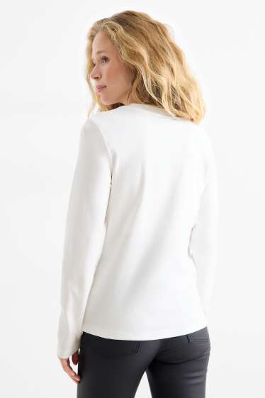 Donna - Maglia a maniche lunghe - regular fit - effetto brillante - bianco