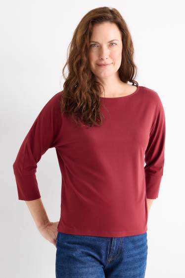 Dámské - Tričko s dlouhým rukávem basic - regular fit - tmavočervená