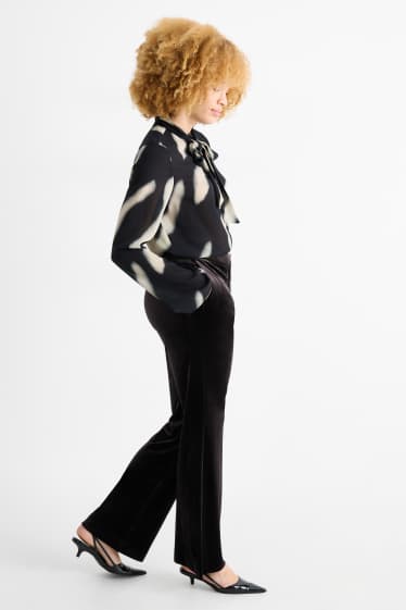Dames - Fluwelen broek - high waist - flared - zwart