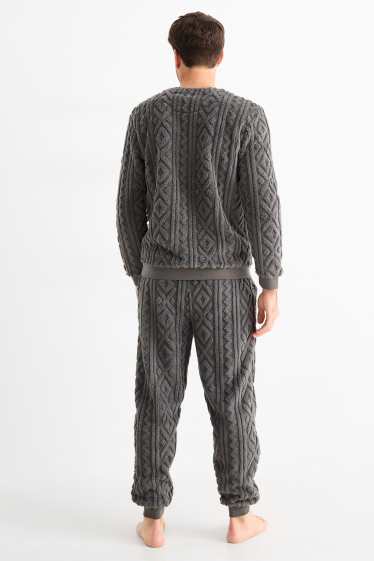 Herren - Winterpyjama - strukturiert - grau