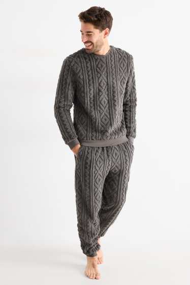 Herren - Winterpyjama - strukturiert - grau