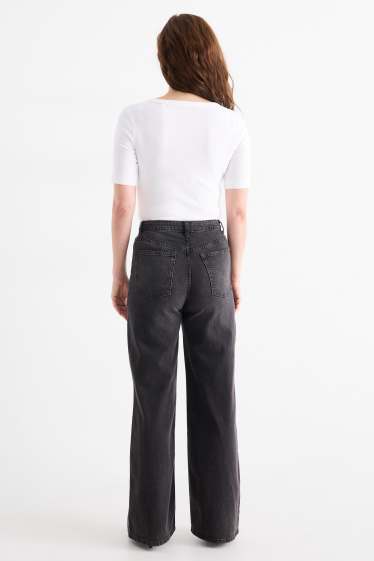 Damen - Wide Leg Jeans - High Waist - dunkeljeansgrau