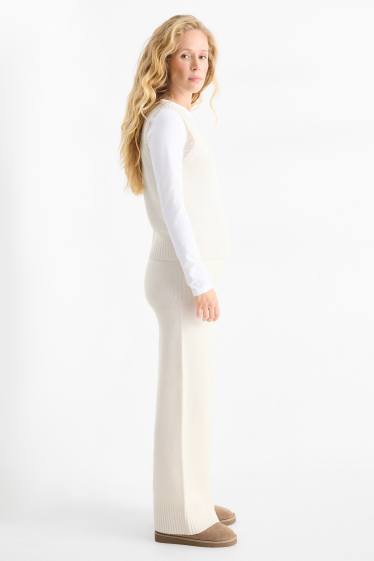 Donna - Pantaloni sportivi in maglia con cashmere - misto lana - bianco crema