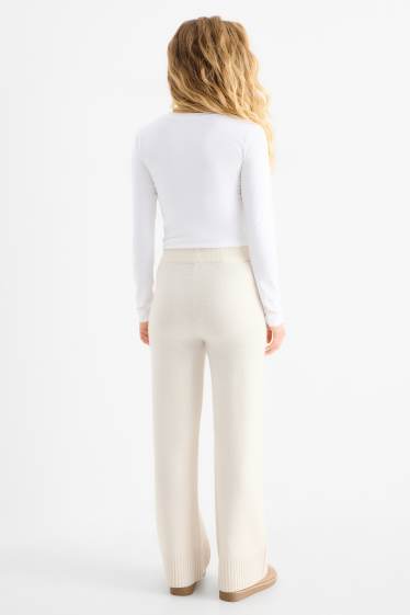 Donna - Pantaloni sportivi in maglia con cashmere - misto lana - bianco crema