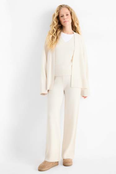 Donna - Pantaloni sportivi in maglia con cashmere - misto lana - bianco crema