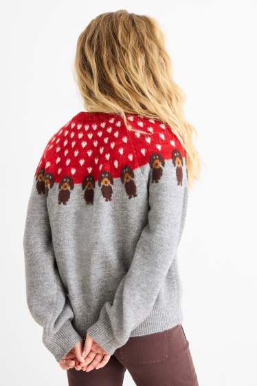 Dames - Trui - rood / grijs