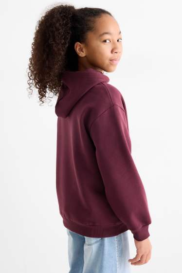 Enfants filles - Paris - sweat à capuche avec pierres de strass - bordeaux