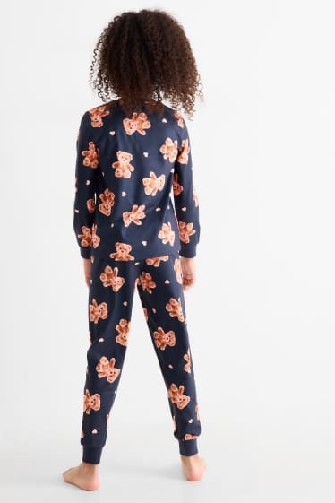 Kinderen: meisjes - Teddybeer - pyjama - 2-delig - donkerblauw