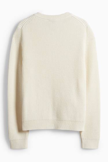 Damen - Strickjacke - gerippt - cremefarben