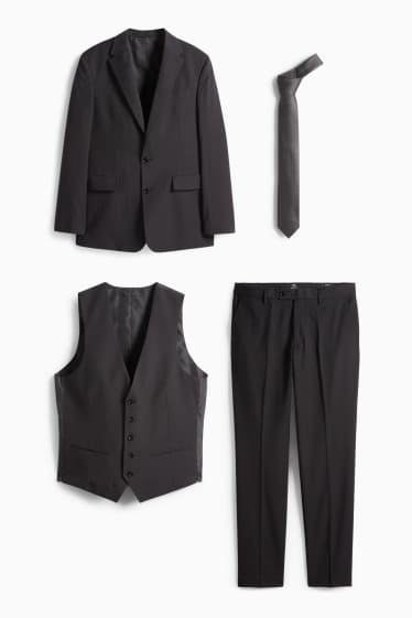 Bărbați - Costum cu cravată - regular fit - stretch - 4 piese - gri