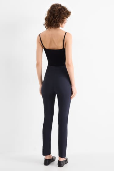 Dámské - Plátěné kalhoty - mid waist - tapered fit - tmavomodrá