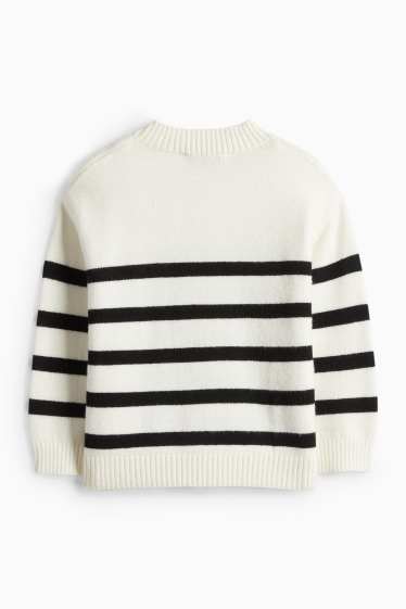Děti - dívky - Srdce - svetr - pruhovaný - krémově bílá