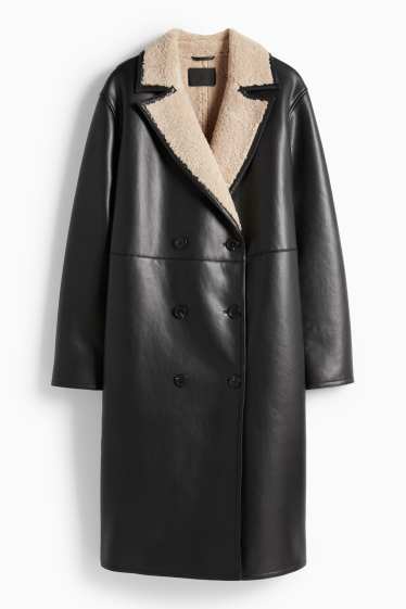 Femmes - Manteau imitation mouton - synthétique - noir