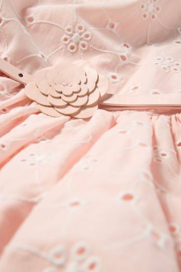 Children Girls - Floral - dress with belt - broderie anglaise - party - rose