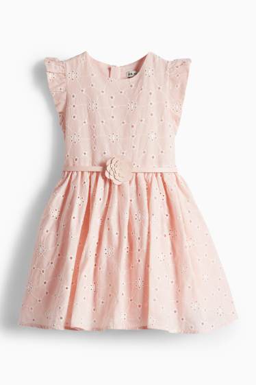 Children Girls - Floral - dress with belt - broderie anglaise - party - rose