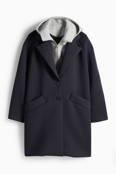 Femei - Palton cu glugă - albastru închis