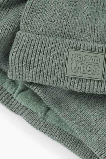 Děti - chlapci - Souprava - čepice a tunelová šála - 2dílná - žebrovaná - zelená