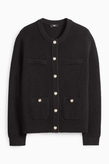 Damen - Strickjacke - gerippt - schwarz