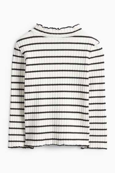 Copii - Fete - Floare -tricou cu mânecă lungă - reiat - cu dungi - negru / alb