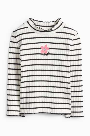 Copii - Fete - Floare -tricou cu mânecă lungă - reiat - cu dungi - negru / alb