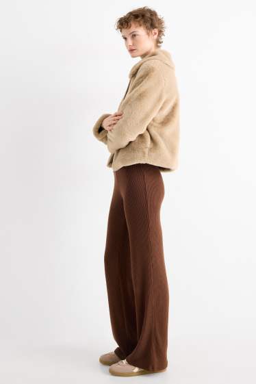 Femmes - Pantalon de jogging en maille - côtelé - marron