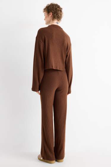 Femmes - Pantalon de jogging en maille - côtelé - marron