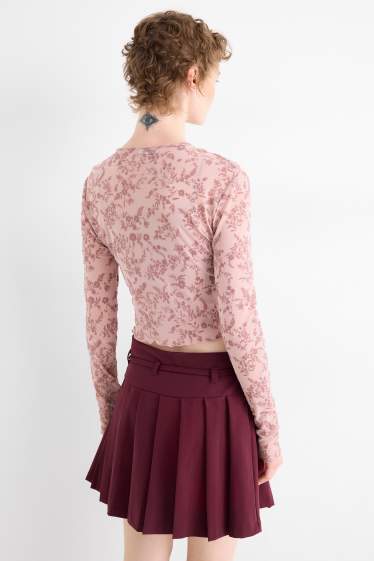 Dames - Set - korte longsleeve en top - slim fit - gebloemd - roze